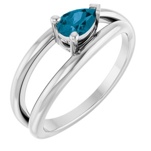 14K White Natural London Blue Topaz Negative Space Ring