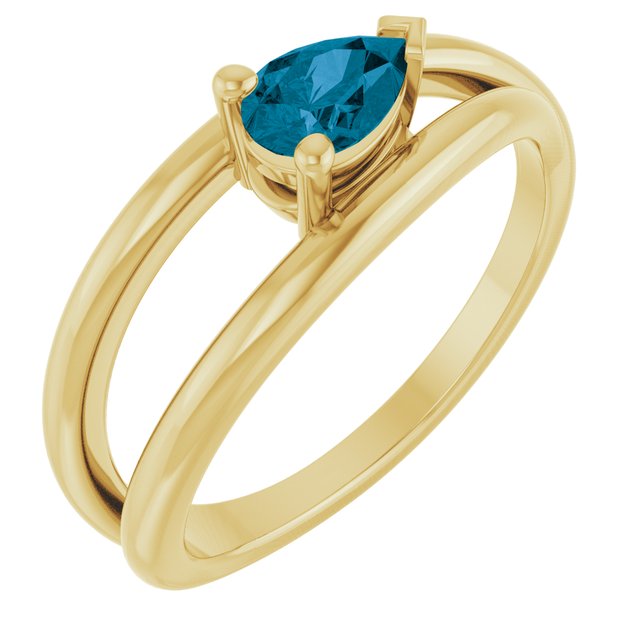 14K White Natural London Blue Topaz Negative Space Ring