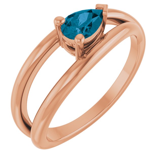 14K White Natural London Blue Topaz Negative Space Ring