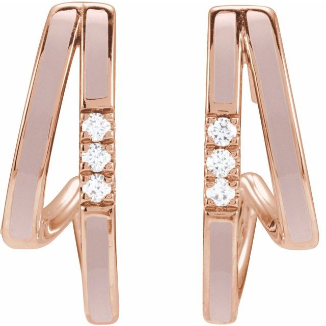 14K Yellow 1/10 CTW Natural Diamond & Pink Enamel 17.3 mm Hoop Earrings