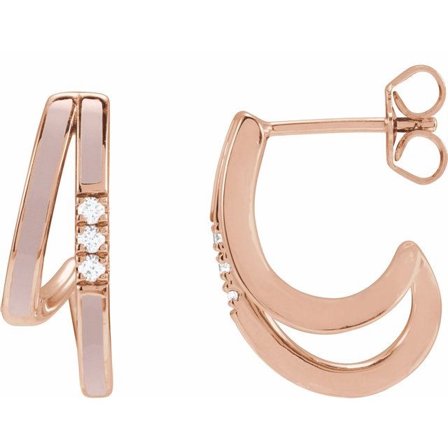 14K Yellow 1/10 CTW Natural Diamond & Pink Enamel 17.3 mm Hoop Earrings