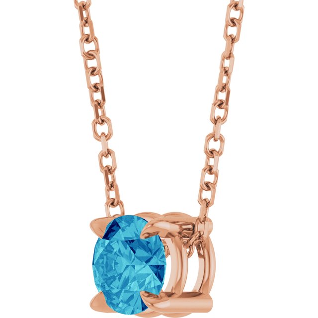 14K White 5 mm Natural Blue Zircon 16-18" Necklace