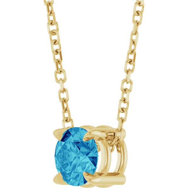 14K White 5 mm Natural Blue Zircon 16-18" Necklace