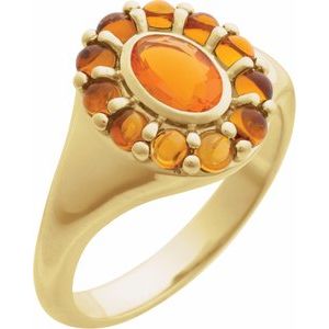 14K Yellow Natural Mexican Fire Opal & Natural Citrine Halo-Style Ring