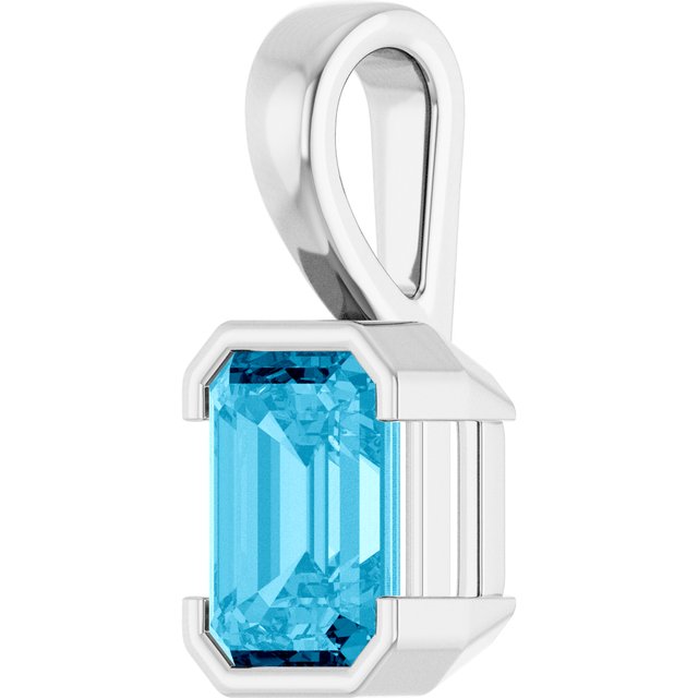 14K White Lab-Grown Aqua Sapphire Pendant