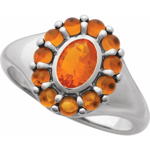 14K Yellow Natural Mexican Fire Opal & Natural Citrine Halo-Style Ring