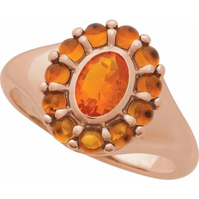 14K Yellow Natural Mexican Fire Opal & Natural Citrine Halo-Style Ring