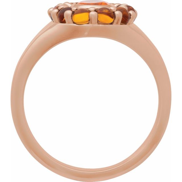 14K Yellow Natural Mexican Fire Opal & Natural Citrine Halo-Style Ring