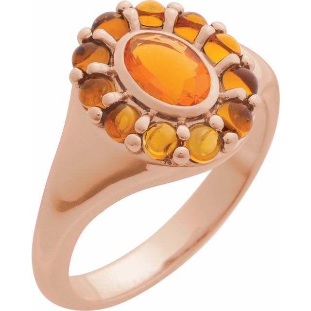 14K Yellow Natural Mexican Fire Opal & Natural Citrine Halo-Style Ring