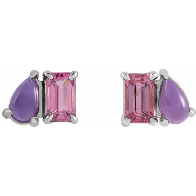 14K Pink Tourmaline & Amethyst Two-Stone Stud Earrings