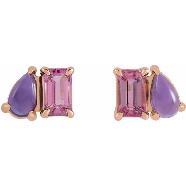 14K Pink Tourmaline & Amethyst Two-Stone Stud Earrings