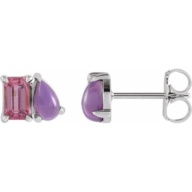 14K Pink Tourmaline & Amethyst Two-Stone Stud Earrings