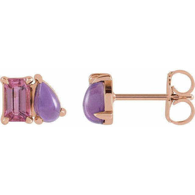 14K Pink Tourmaline & Amethyst Two-Stone Stud Earrings
