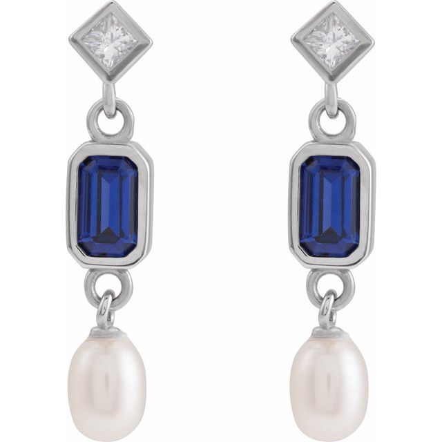 Cultured White Pearl Natural Diamond Earrings