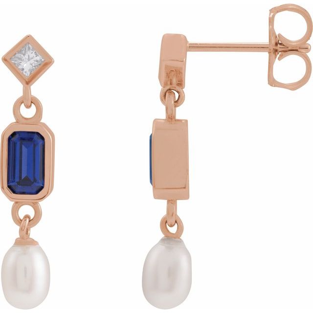 Cultured White Pearl Natural Diamond Earrings