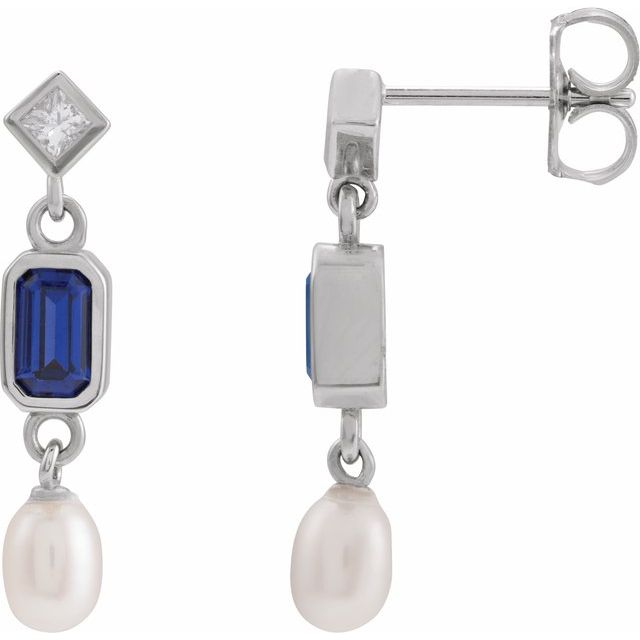 Cultured White Pearl Natural Diamond Earrings