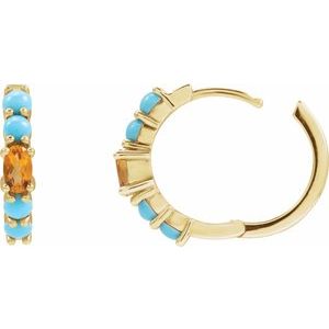 14K Yellow Natural Citrine Huggie 19.6 mm Hoop Earrings
