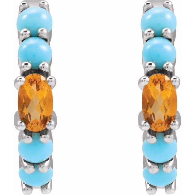 14K White Natural Citrine Huggie 19.6 mm Hoop Earrings