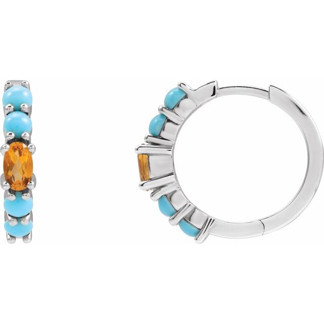 14K White Natural Citrine Huggie 19.6 mm Hoop Earrings