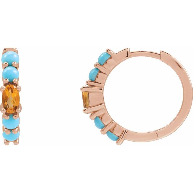 14K Rose Natural Citrine Huggie 19.6 mm Hoop Earrings