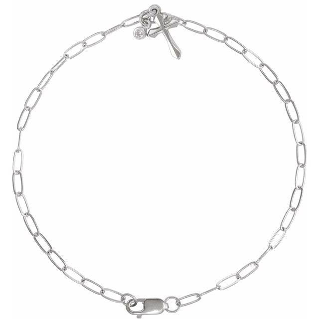 14K Yellow .03 CTW Natural Diamond Cross Charm 7" Bracelet