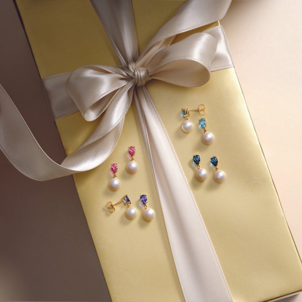 14K Yellow Cultured White Akoya Pearl & Natural London Blue Topaz Earrings
