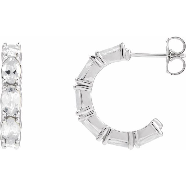 14K Yellow Natural White Sapphire Hoop Earrings