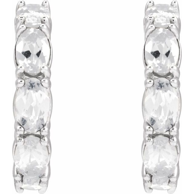 14K Yellow Natural White Sapphire Hoop Earrings