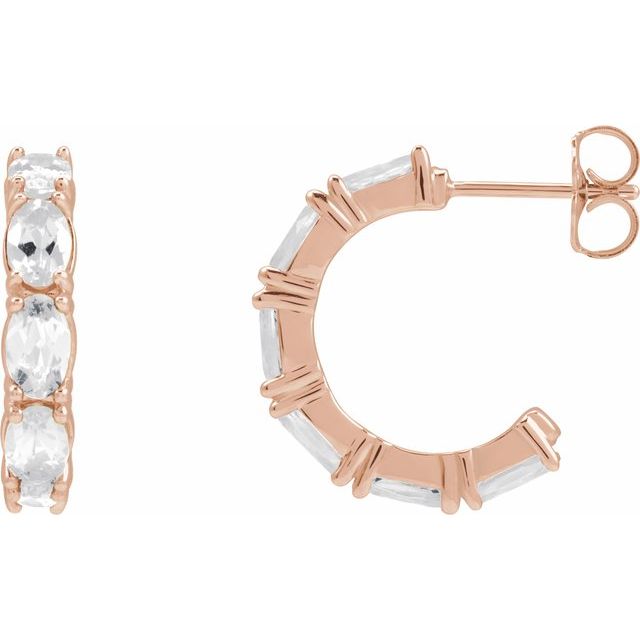 14K Yellow Natural White Sapphire Hoop Earrings