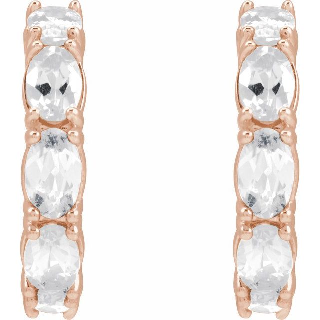14K Yellow Natural White Sapphire Hoop Earrings