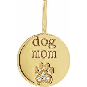 .01 CTW Natural Diamond Engraved Dog Mom Paw Print Charm/Pendant