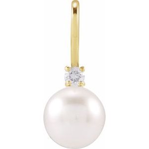 Cultured White Akoya Pearl & .03 CT Natural Diamond Charm/Pendant