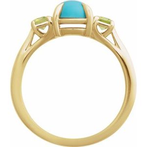 14K Yellow Natural Turquoise & Natural Peridot Ring