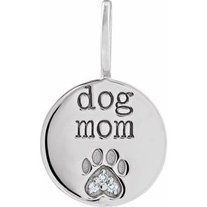 .01 CTW Natural Diamond Engraved Dog Mom Paw Print Charm/Pendant