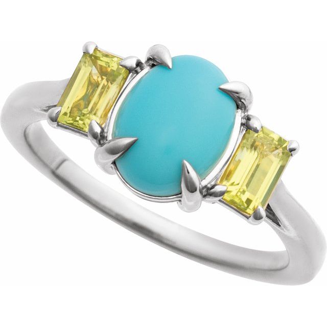 14K Yellow Natural Turquoise & Natural Peridot Ring