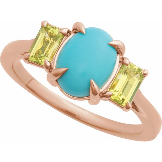 14K Yellow Natural Turquoise & Natural Peridot Ring