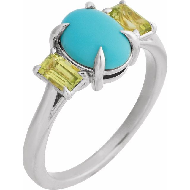 14K Yellow Natural Turquoise & Natural Peridot Ring