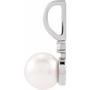 Cultured White Akoya Pearl & .03 CT Natural Diamond Charm/Pendant
