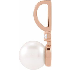 Cultured White Akoya Pearl & .03 CT Natural Diamond Charm/Pendant