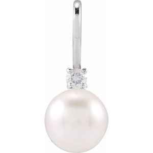 Cultured White Akoya Pearl & .03 CT Natural Diamond Charm/Pendant
