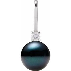 Cultured Black Akoya Pearl & .03 CT Natural Diamond Charm/Pendant