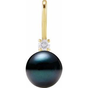 Cultured Black Akoya Pearl & .03 CT Natural Diamond Charm/Pendant