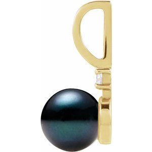 Cultured Black Akoya Pearl & .03 CT Natural Diamond Charm/Pendant