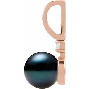 Cultured Black Akoya Pearl & .03 CT Natural Diamond Charm/Pendant