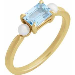 14K Yellow Natural Sky Blue Topaz & Cultured White Akoya Pearl Ring