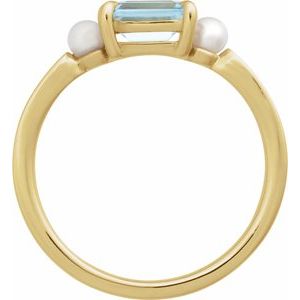 14K Yellow Natural Sky Blue Topaz & Cultured White Akoya Pearl Ring