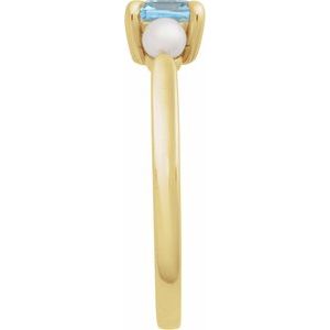 14K Yellow Natural Sky Blue Topaz & Cultured White Akoya Pearl Ring