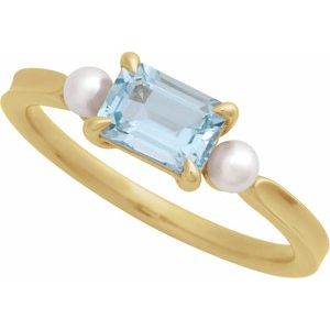 14K Yellow Natural Sky Blue Topaz & Cultured White Akoya Pearl Ring