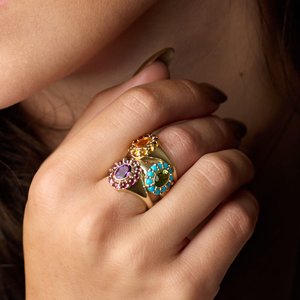14K Yellow Natural Mexican Fire Opal & Natural Citrine Halo-Style Ring