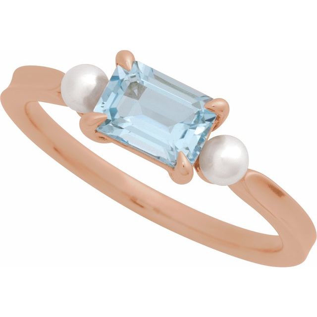 14K Yellow Natural Sky Blue Topaz & Cultured White Akoya Pearl Ring